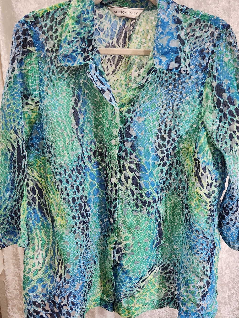 Allison Daley SZ 1X/2X Green & Blue Animal Printed Women's Blouse